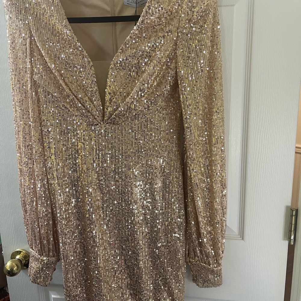 NWT Mac Duggal sequined mini dress size 2‎ color rose gold - Picture 5 of 10